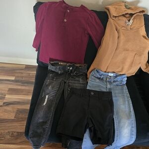 Levi's Black Distressed Jeans and Burgundy Top